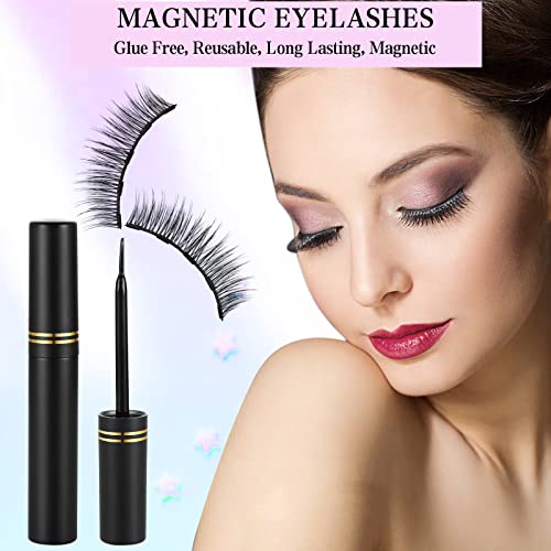 Magnetic Eyelashes Kit - 12 Pairs Reusable 3D Lashes with Eyeliner