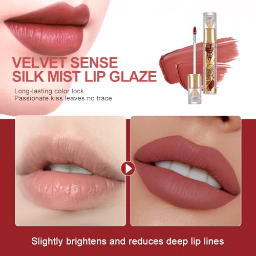 Matte Velvet Lip Stain, Long-Lasting Lip Tint, Transfer-Resistant Waterproof Liquid Lipstick, Lightweight Non-Sticky Smudge-Resistant Lip Color with Cloud-Soft Blurring Misty Matte Finish 86A