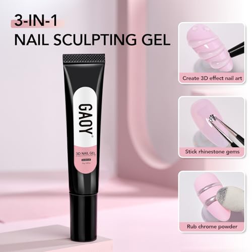 GAOY Clear 3D Nail Art Sculpting Gel - No Wipe Rhinestone Glue, 15g