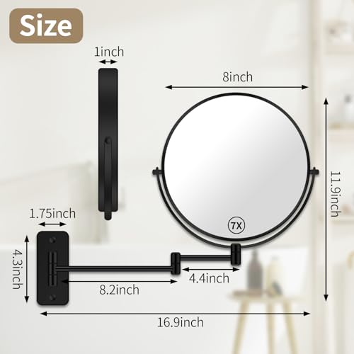 8" Wall Mounted Magnifying Mirror 1X/7X Makeup Shaving
