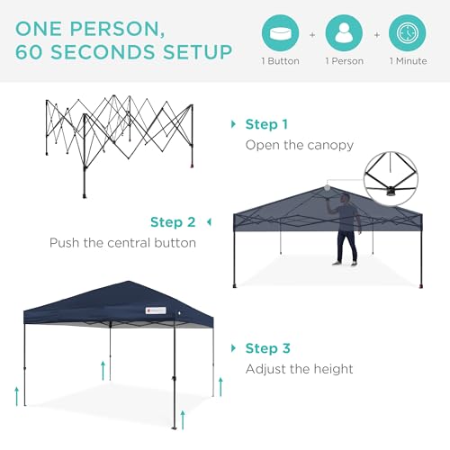 Best Choice Products 10x10ft 1-Person Setup Pop Up Canopy Tent Instant Portable Shelter w/ 1-Button Push, Case, 4 Weight Bags - Blue