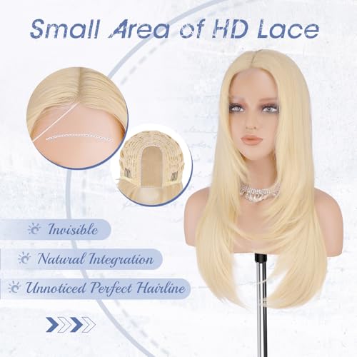 Haloo 24 Inch Blonde Wig with Curtain Bangs - Lace Front Synthetic Hair