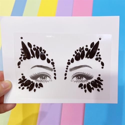 Topz Black Night Face Jewels Stick-On Festival Face Gems