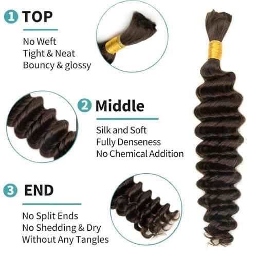 Human Braiding Hair 20 inch Deep Wave Bulk Human Hair for Braiding No Weft 100g (2Bundles-1Pack) 12A Brazilian Virgin Curly Human Hair For Boho Braids Wet and Wavy