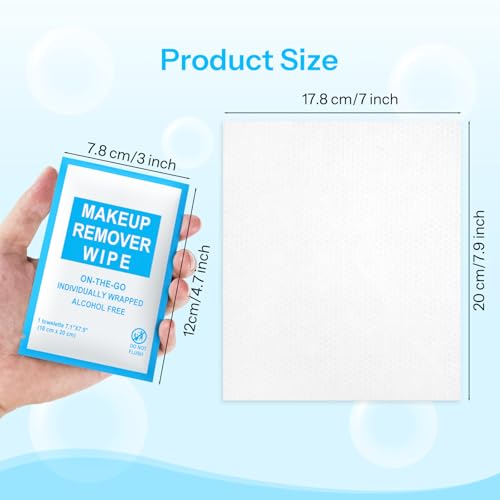 Makeup Remover Wipes Individually Wrapped Pack of 50,Avocado Scent 7x7.9 inch Blue Travel Size Facial Cleansing Wipes Towelette for Face Cleansing,Skin Care,Hotel,Camping,Gym,Office