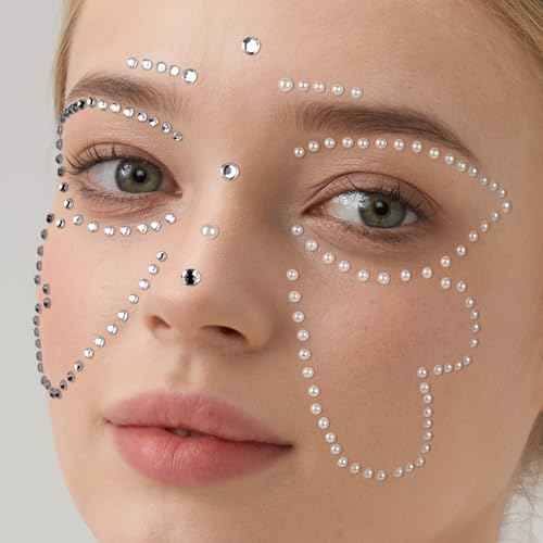 Teenitor Face Gems for Makeup, Self Adhesive Festival Jewels, Hair Gems, 4 Sheets Rhinestone Stickers for Face, Eye, Makeup, Body