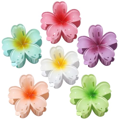 Hawaiian Flower Hair Claw Clips - 6 Pack Medium Clips