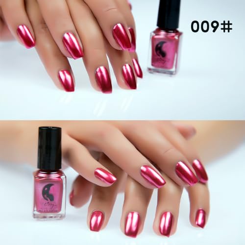 Cherry Pink Metallic Mirror Nail Polish - Long-Lasting 6ml
