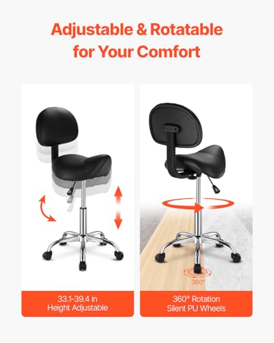 VEVOR Saddle Stool with Back Support, 450 lbs Capacity