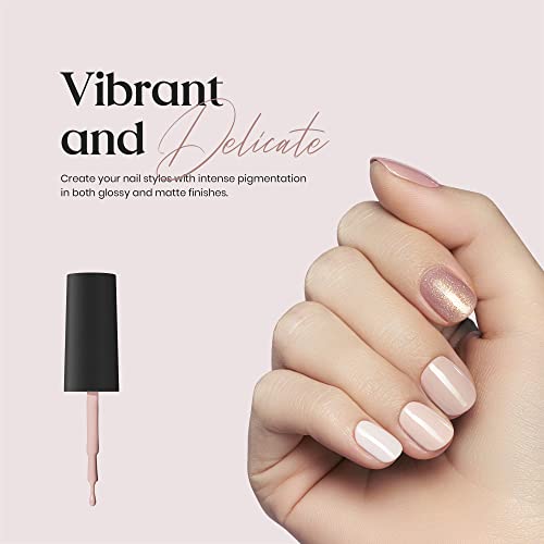 Beetles Gel Nail Polish Kit with LED Light Base & Top Coat, 6 Neutral Nude Colors, Chrome Nail Powder, 1g Glazed Silver