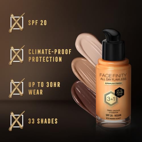 Max Factor Facefinity 3-in-1 All Day Flawless Liquid Foundation SPF 20 Warm Honey 30ml