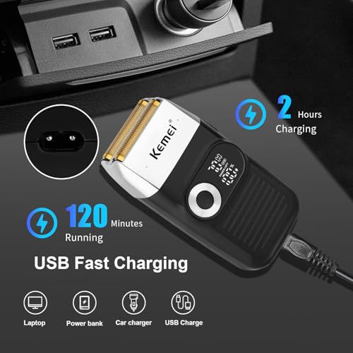 KEMEI Razor Barber for Men,Electric Razor Rechargeable with Beard Trimmer,Cordless Lithium Titanium Razor with Travel Case