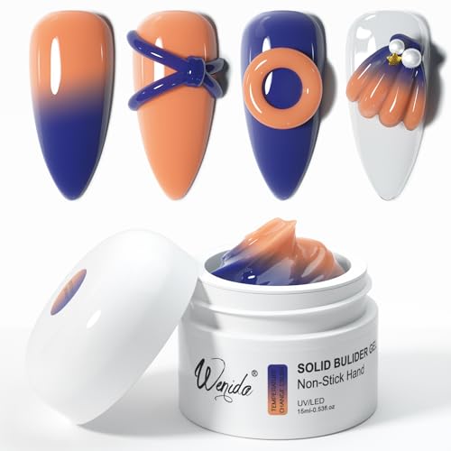 Solid Builder Gel Wenida Temperature Color Changing Color Blue Changing Orange 15ml Nail Extension Gel Non Stick Hand Sculpture Gel Nail Carving Gel Nail Strengthen Gel for DIY Nail Art