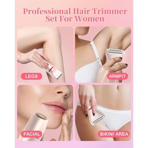 Bikini Trimmer for Women, Electric Razor for Pubic Hair 3-in-1, Bikini Shaver for Legs Body Hair, Womens Electric Razor IPX6 Waterproof, Gifts for Women,Pink
