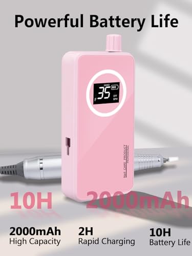 Electric Nail Drill 50000 RPM - Rechargeable E-File Machine with 12 Bits, LCD Display, Low Noise, Home Manicure Kit