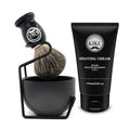 5 in 1 Shaving Kit for Wet Shave, Set Includes Hand Crafted Pure Badger Shave Brush, Stainless Steel Lathering Soap Bowl, Shave Brush Stand, Shaving Cream, Best Gift for Bearded Man, Deluxe Black