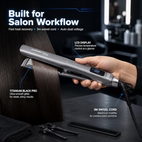 Lizz Professional Titanium Hair Straightener 500°F LCD Display Anti-Frizz Flat Iron