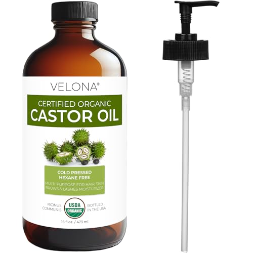 velona USDA Certified Organic Castor Oil ? 16 fl oz in Glass Bottle | Cold-Pressed, Hexane-Free, USP Grade | Promotes Hair Growth, Eyelash & Eyebrow Enhancement | Bottled in USA