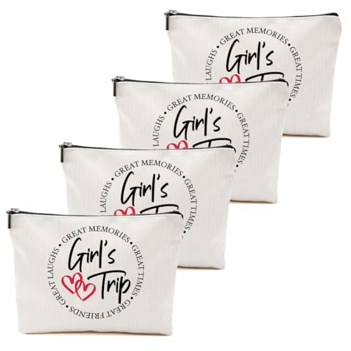 4 PCs Girls Trip Favors - Funny Makeup Bag, Bestie Gifts for Women, Graduation & Wedding Toiletry Bag