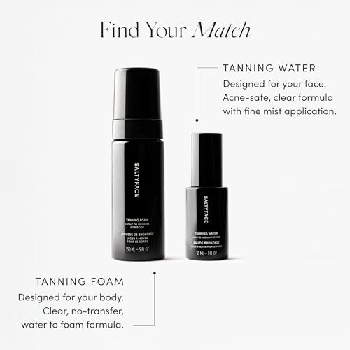 SALTYFACE - Tanning Foam (Light to Medium) - Self Tanner for Body, Legs, Arms, Back - No Color Transfer - Oil Free, Fragrance Free - Streak-Free, Non-Clogging - Vegan Skin Care - 5 FL OZ (150 ML)