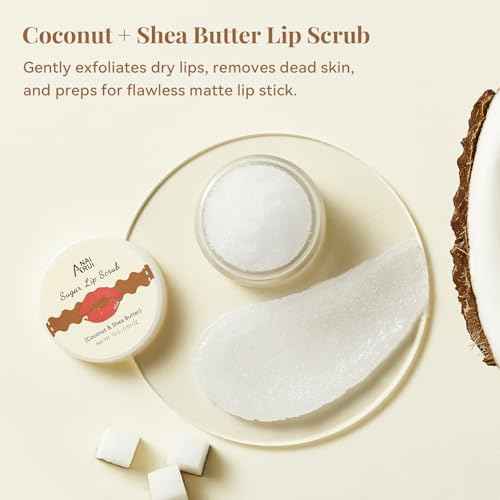 ANAI RUI Coconut Lip Scrub & Lip Mask Set with Shea Butter, Lip Scrubber Exfoliator Enriched with Vitamin E, Sugar Scrub for Dry Lips, Hydrating Lip Mask for Overnight Use, Christmas Gifts for teens