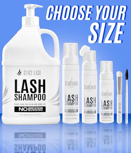 STACY LASH Eyelash Extension Shampoo + Brush / 3.38 fl.oz / 100ml / Eyelid Foaming Cleanser/Wash for Extensions & Natural Lashes/Safe Makeup Remover/Supplies for Professional & Home Use