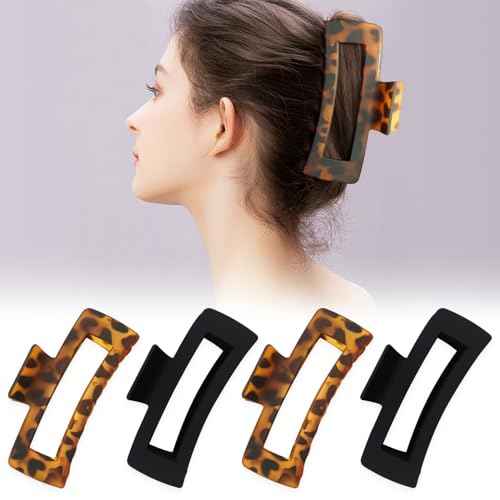Extra Large Hair Claw Clips for Women, 5 Inch Hair Clips for Thick and Long Hair, 90's Non-slip Square Jaw Clips for Curly Hair, Strong Hold Bright Hair Clamps (Black, Tortoise)