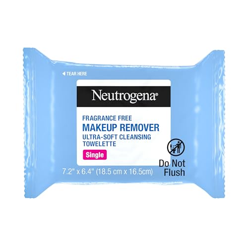 Neutrogena Fragrance-Free Makeup Remover Cleansing Towelette Singles, Individually-Wrapped Daily Face Wipes to Remove Dirt, Oil, Makeup & Waterproof Mascara for Travel & On-the-Go, 20 ct (Pack of 6)