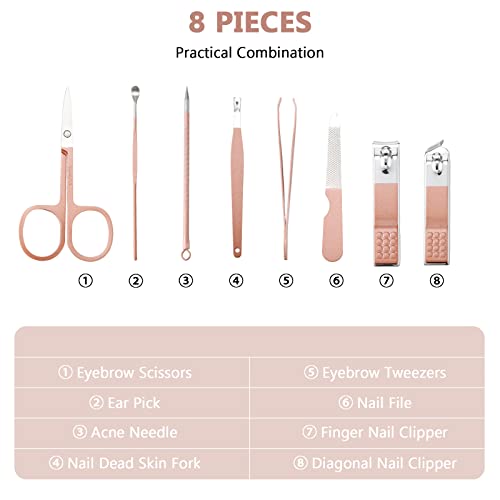 Geosar 12 Sets Manicure Set Nail Clippers Pedicure Kit 8 in 1 Grooming Stainless Steel Kits Nail Care Tools with Travel Case for Employee Coworker Teachers Nurse Gifts(Rose Gold)