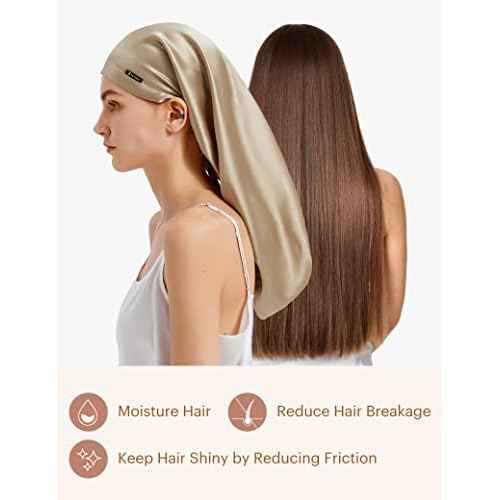 LILYSILK Mulberry Silk Sleep Cap 100% 19 Momme Long Silk Bonnet for Curly Hair, Night Cap for Sleeping, Silk Hair Wrap for Women Coffee