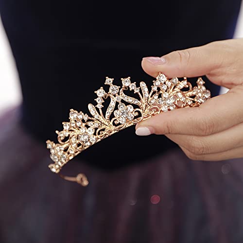 JWICOS Tiaras for Women Girls Birthday Crown Rhinestone Tiara Princess Crown for Women Bridal Wedding Prom Birthday Party Halloween Costumes Hair Accessories for Women Girls (Gold)