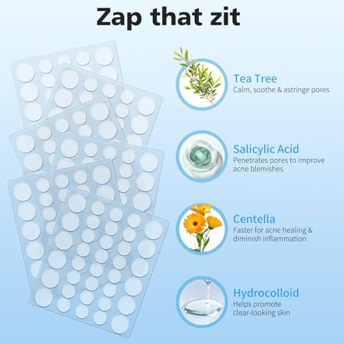 QUSTERE Pimple Patches for Face, Hydrocolloid Acne Spot Cover, 2 Sizes, 288 Count - Clear Zit Stickers with Tea Tree & Salicylic Acid
