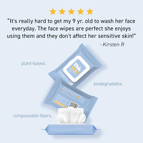 TBH Kids Gentle Face Wipes ? Daily Cleansing & Hydrating Wipes for Preteens & Teens ? Soothing Chamomile & Calendula ? Sulfate & Paraben-Free ? 30 Count