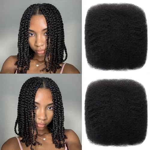 Afro Kinkys Bulk Human Hair 12 Inch 100g Nature Black Afro Kinky Curly Human Hair Bulk for Dreadlock Extensions, Micro Locs, Braiding Twists, Braids and Repair Locs(12 Inch, 1b#)