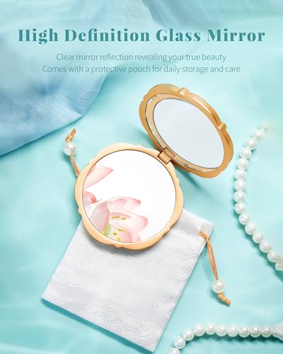 Lotus Bloom Compact Mirror 3" 2X Magnifying Folding Makeup Mirror