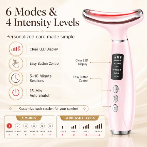 Pink 7-Color Face Sculpting Tool with Red Light Therapy for Face & Neck - GIHWRRI