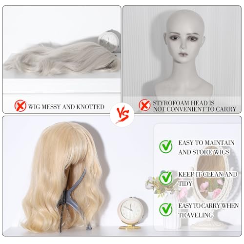 Obeoby Foldable Black Wig Stand for Short Wigs & Cosplay Hair - Portable