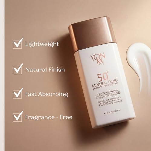 YONKA PARIS SPF 50 Mineral Fluid | Weightless Sheer Sunscreen No White Cast | 100% Non Nano Zinc Oxide Niacinamide | Fragrance Free Water Resistant | Daily Facial Sun Protection