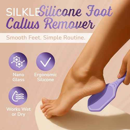 Silicone Foot Callus Remover - Nano Glass Foot File for Dead Skin and Cracked Heels - Callus Remover for Feet & Hard Skin - Ergonomic Foot Scrubber & Exfoliator for Soft, Smooth Feet - Purple