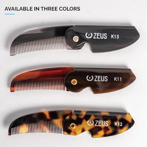 ZEUS Folding Mustache Comb for Men, Handmade Saw-Cut Pocket Comb for Men¡¯s Beard & Moustache Grooming, Compact & Travel Friendly (Black) K13