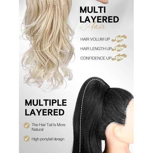 WIGER Ombre Blonde Ponytail Extension 26 Inch Drawstring Ponytail Extension for Women Long Wavy Layered Pony Tails Hair Extensions for Girls Daily Use