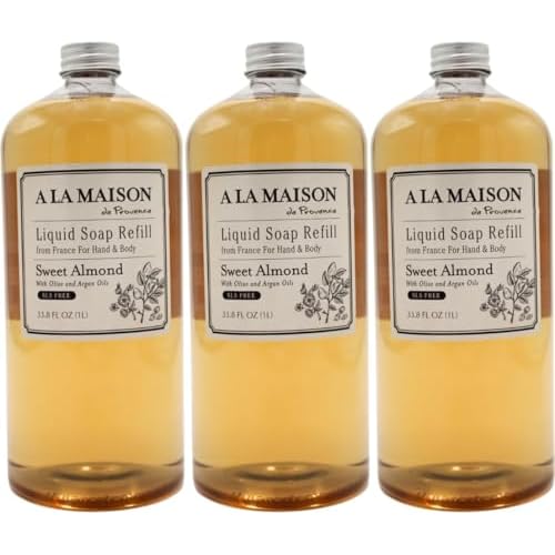 A LA MAISON Sweet Almond Natural Hand Wash Made with Essential Oils - Biodegradable, Plant-Based, Vegan, Cruelty-Free (33.8 Fl Oz Refill, 3 Pack)