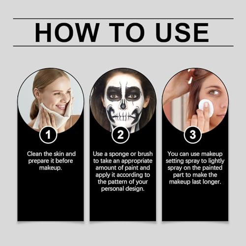 Halloween Face Body Paint For Adults, Black White Face Body Paint Stick Kit For Sfx Makeup Cosplay Joker, Skeleton Makeup