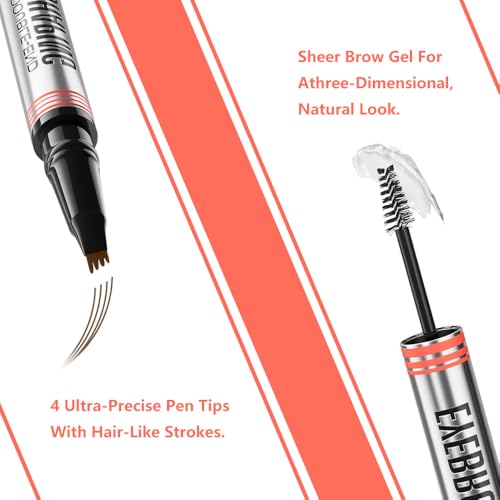 4-Fork Tip Eyebrow Pencil 2-in-1 with Gel & Brush, Waterproof
