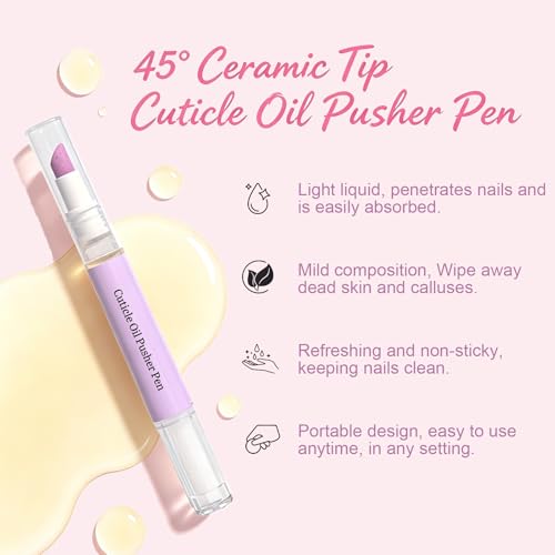 Brenqe 2-in-1 Purple Cuticle Oil Pusher Pen for Dry Nails & Hangnails - Moisturizing