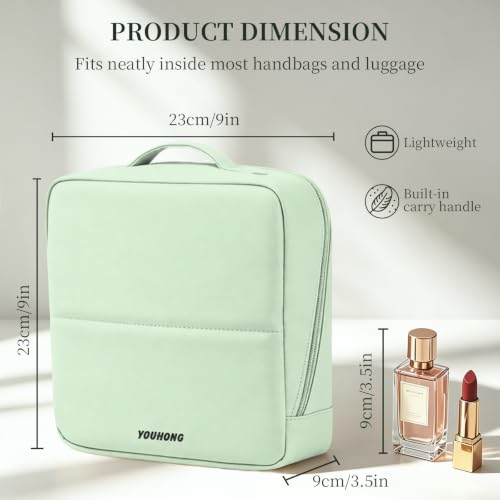 LiviWild Green Travel Standing Makeup Bag with Compartments & Waterproof Design