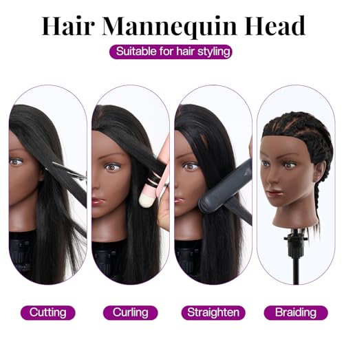 Human Hair Mannequin Head 20-22 Inch with Stand & Clamp