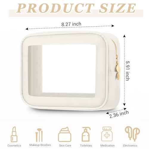 Abbylike 3 Pcs Clear Makeup Bags with Zipper Toiletry Bags for Car Essentials Nylon Cosmetic Pouches PVC Transparent Storage Pouch Travel Portable Organizer for Christmas Women Gift(Cream White,Small)