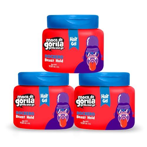 Moco de Gorila Rockero, Hair Styling Gel, Gives your Hairstyle a Long-Lasting Effect, Reactivate with Water, High Fixation, 3-Pack of 9.52 Oz Each, 3 Jars