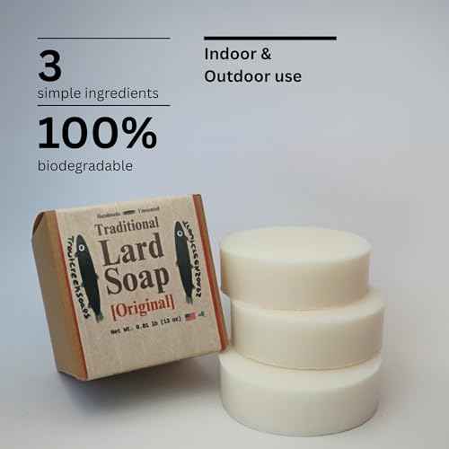 troutcreeksoaps¢ç Traditional Lard Soap, 3 Bars | Natural, Unscented & Biodegradable | Handmade with Just 3 Simple Ingredients | Pig Tallow Bar Soap Made in the USA